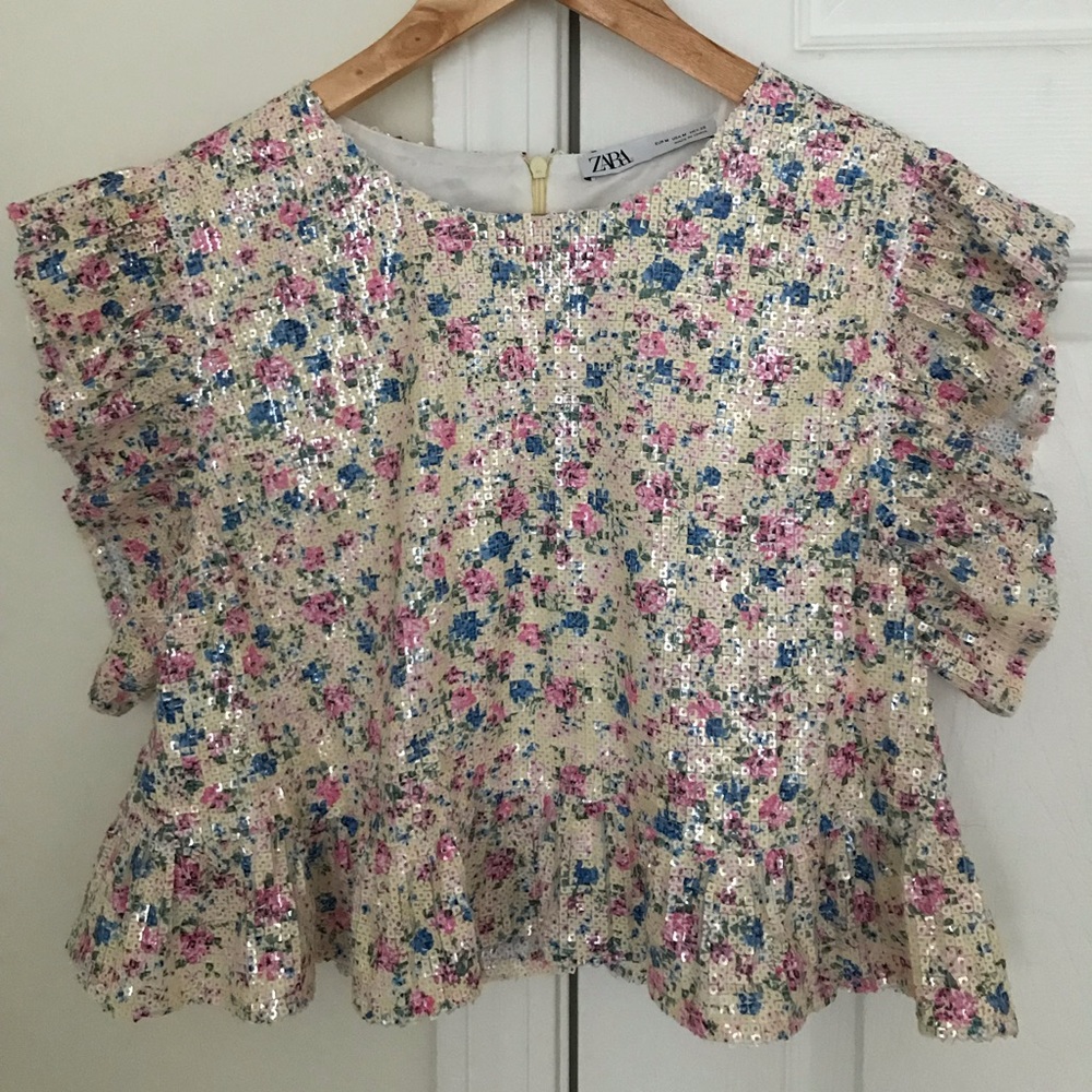 Zara Sequin Ruffled Top